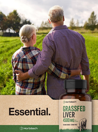 Horbäach Grass Fed Beef Liver | 4500mg | 90 Capsules | Desiccated, Pasture Raised, Grain Free, Non-GMO Supplement - dailyvitalstore