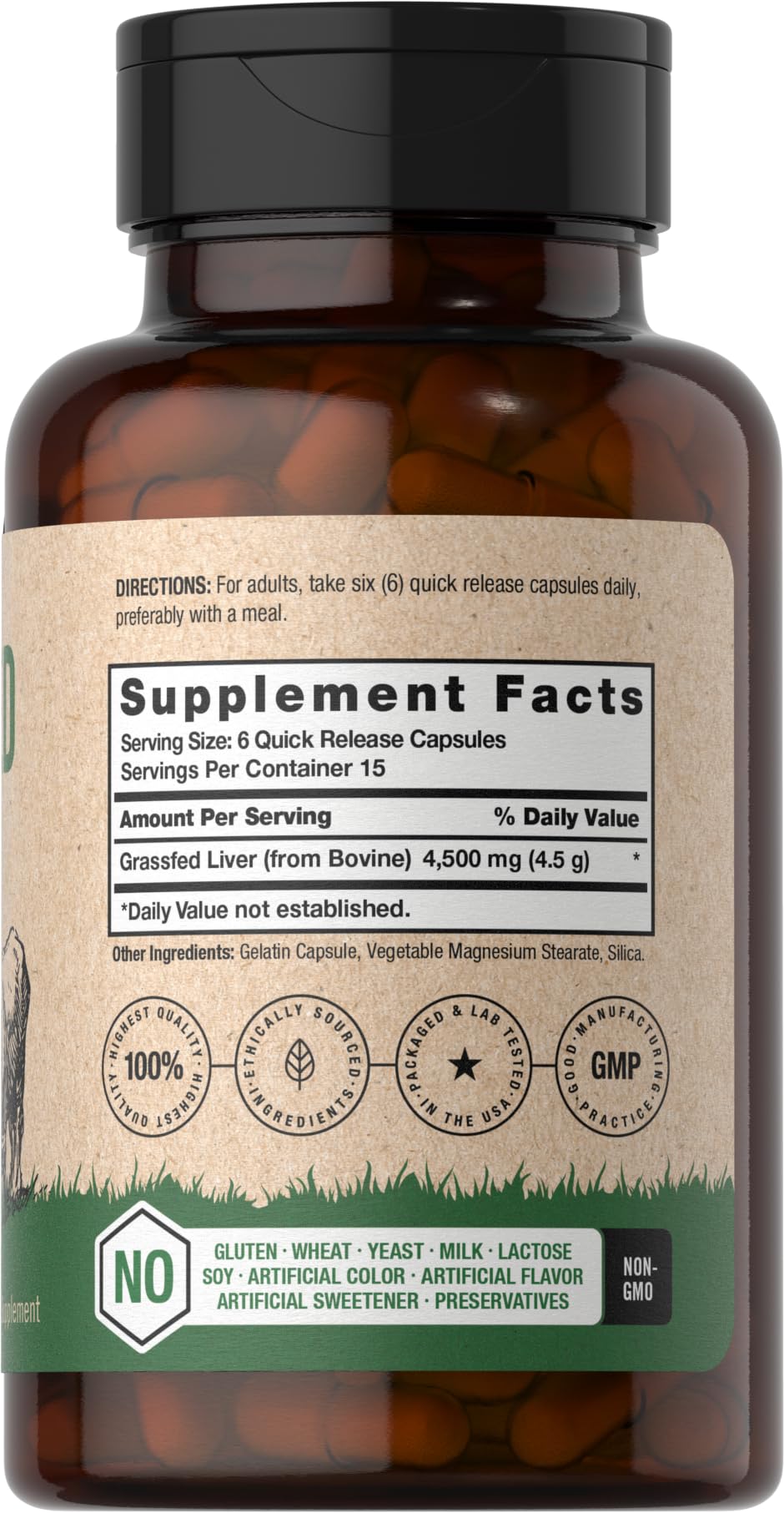Horbäach Grass Fed Beef Liver | 4500mg | 90 Capsules | Desiccated, Pasture Raised, Grain Free, Non-GMO Supplement - dailyvitalstore