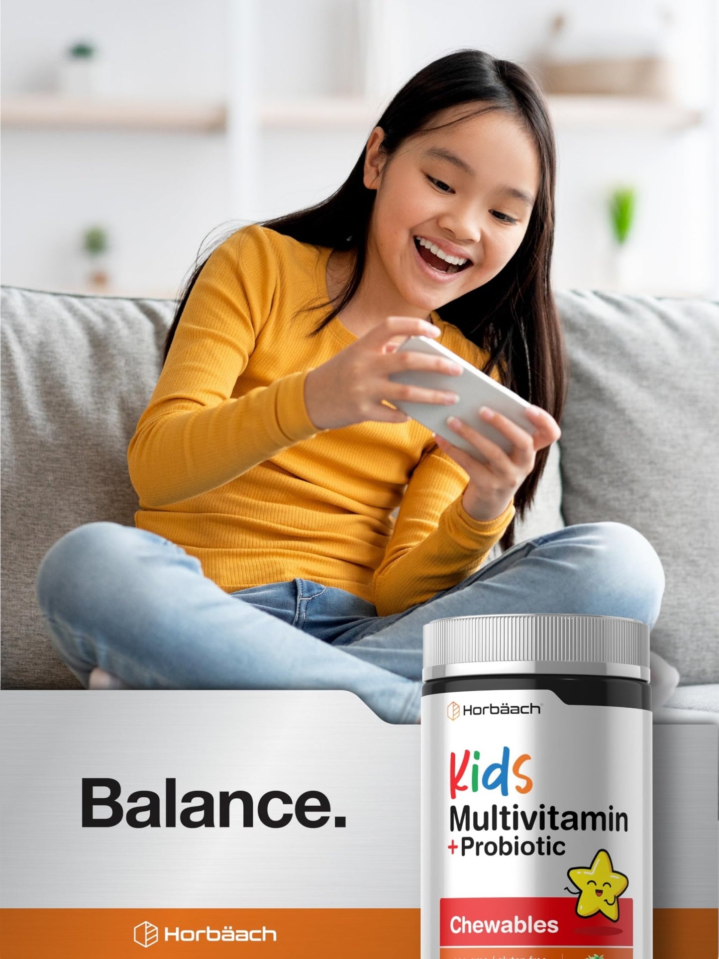 Horbäach Kids Multivitamin with Probiotics | 100 Chewable Tablets | Fruit Punch Flavor | Vegetarian, Non-GMO, Gluten Free Children's Supplement - dailyvitalstore