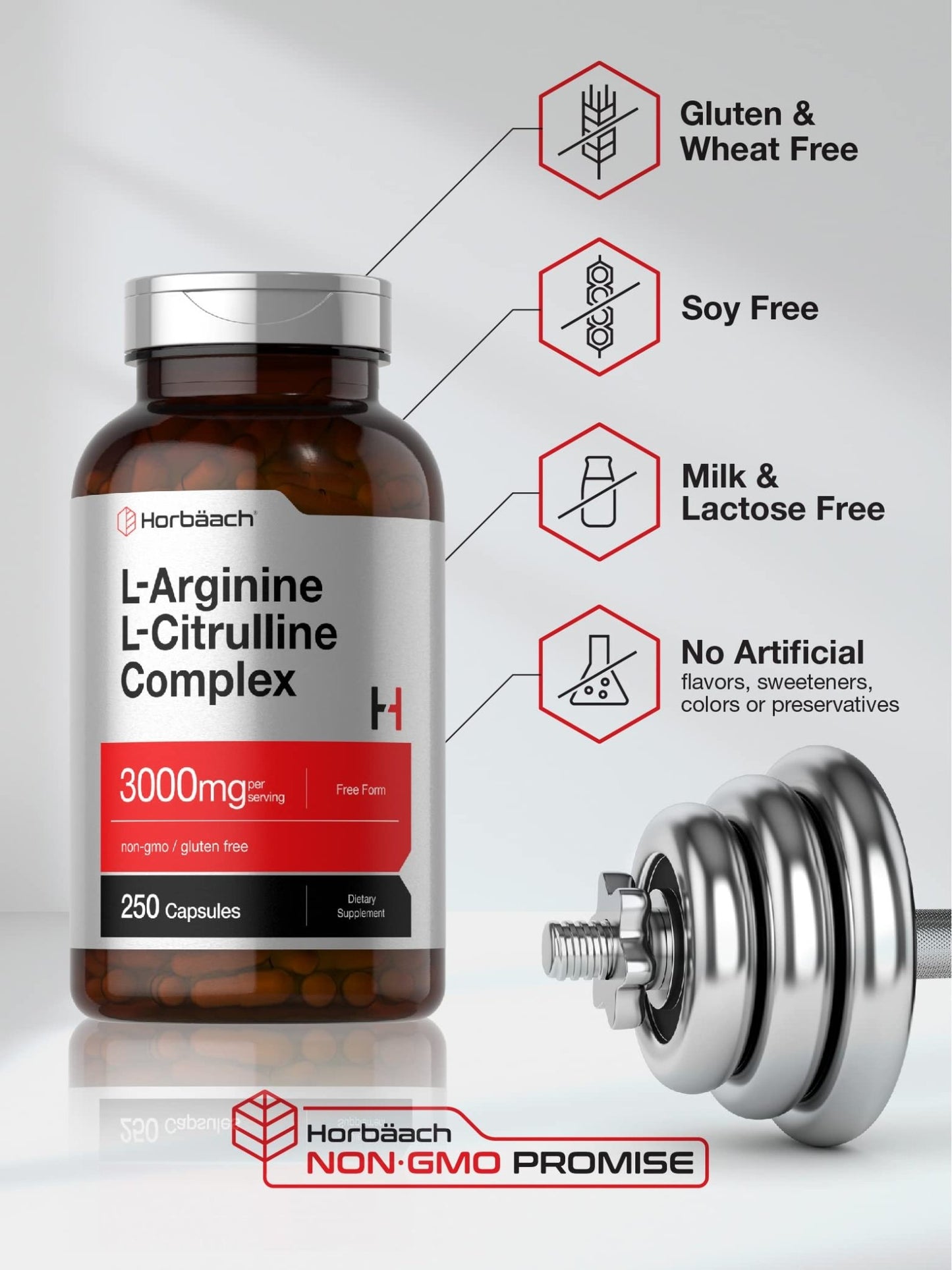 Horbäach L-Arginine L-Citrulline Complex | 3000mg | 250 Capsules | Non-GMO, Gluten Free Supplement - dailyvitalstore