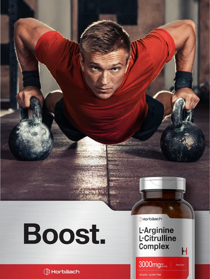 Horbäach L-Arginine L-Citrulline Complex | 3000mg | 250 Capsules | Non-GMO, Gluten Free Supplement - dailyvitalstore