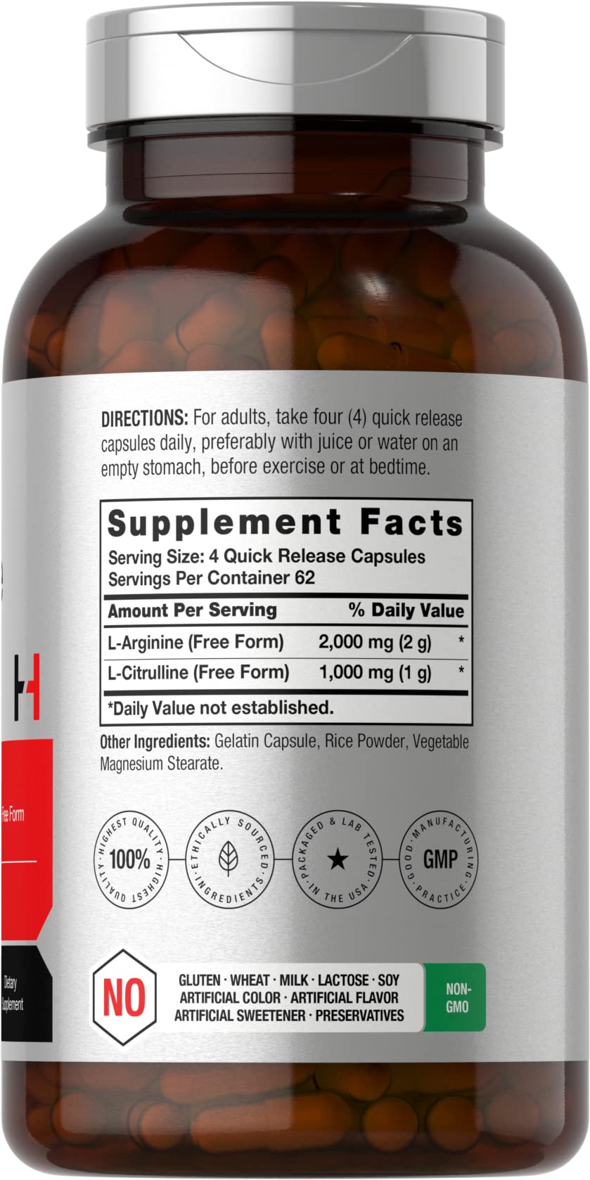 Horbäach L-Arginine L-Citrulline Complex | 3000mg | 250 Capsules | Non-GMO, Gluten Free Supplement - dailyvitalstore