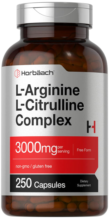 Horbäach L-Arginine L-Citrulline Complex | 3000mg | 250 Capsules | Non-GMO, Gluten Free Supplement - dailyvitalstore
