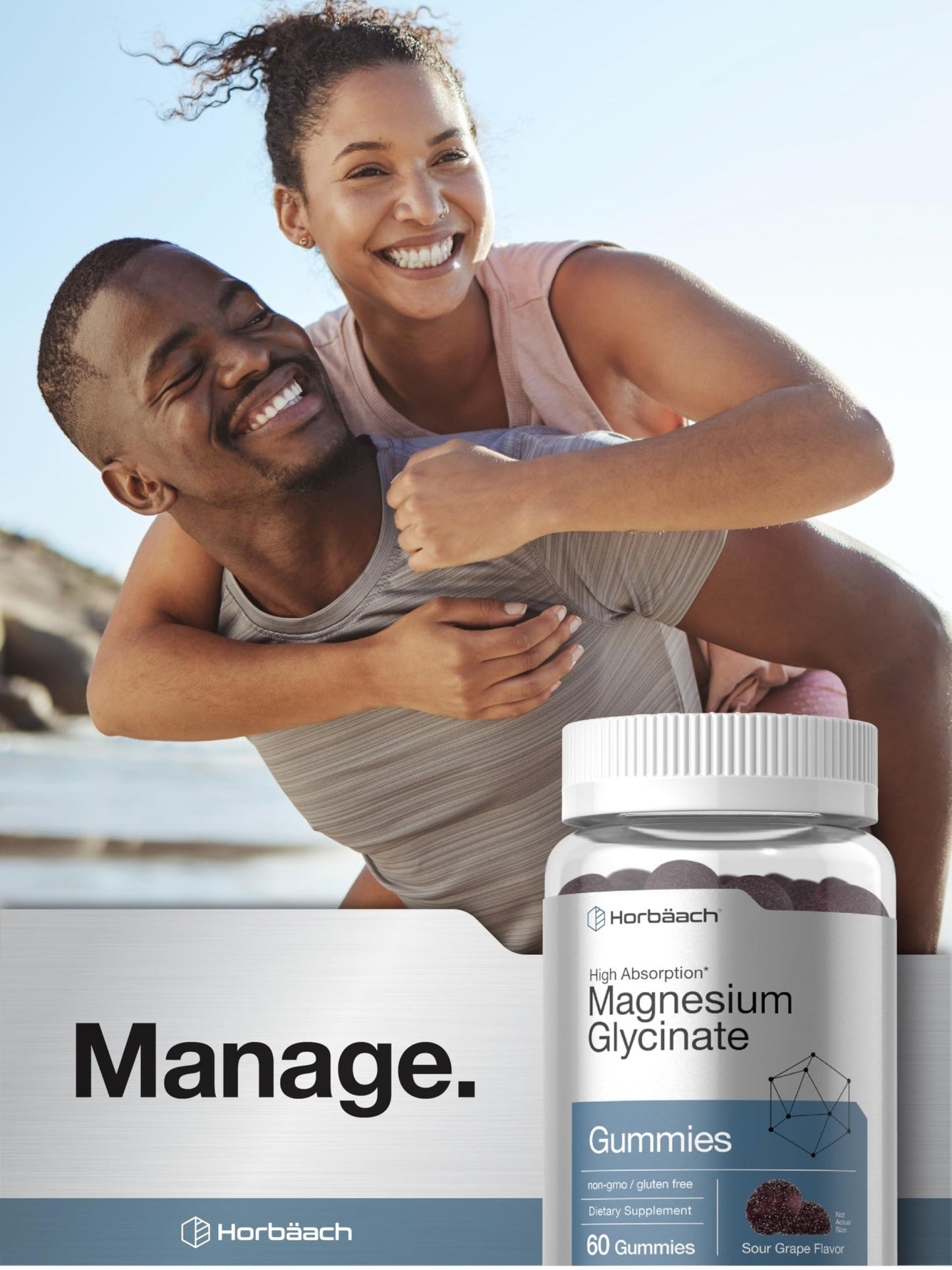 Horbäach Magnesium Glycinate Gummies | 60 Count | Sour Grape Flavor | High Absorption | Vegan, Non-GMO, Gluten Free - dailyvitalstore