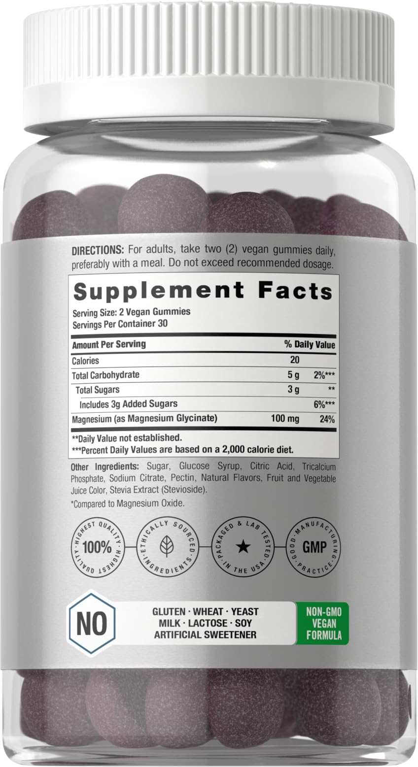 Horbäach Magnesium Glycinate Gummies | 60 Count | Sour Grape Flavor | High Absorption | Vegan, Non-GMO, Gluten Free - dailyvitalstore