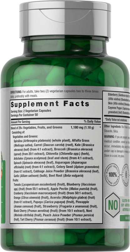 Horbäach Mega Fruits and Veggies Supplement | 100 Capsules | Vegetarian, Non-GMO and Gluten Free - dailyvitalstore
