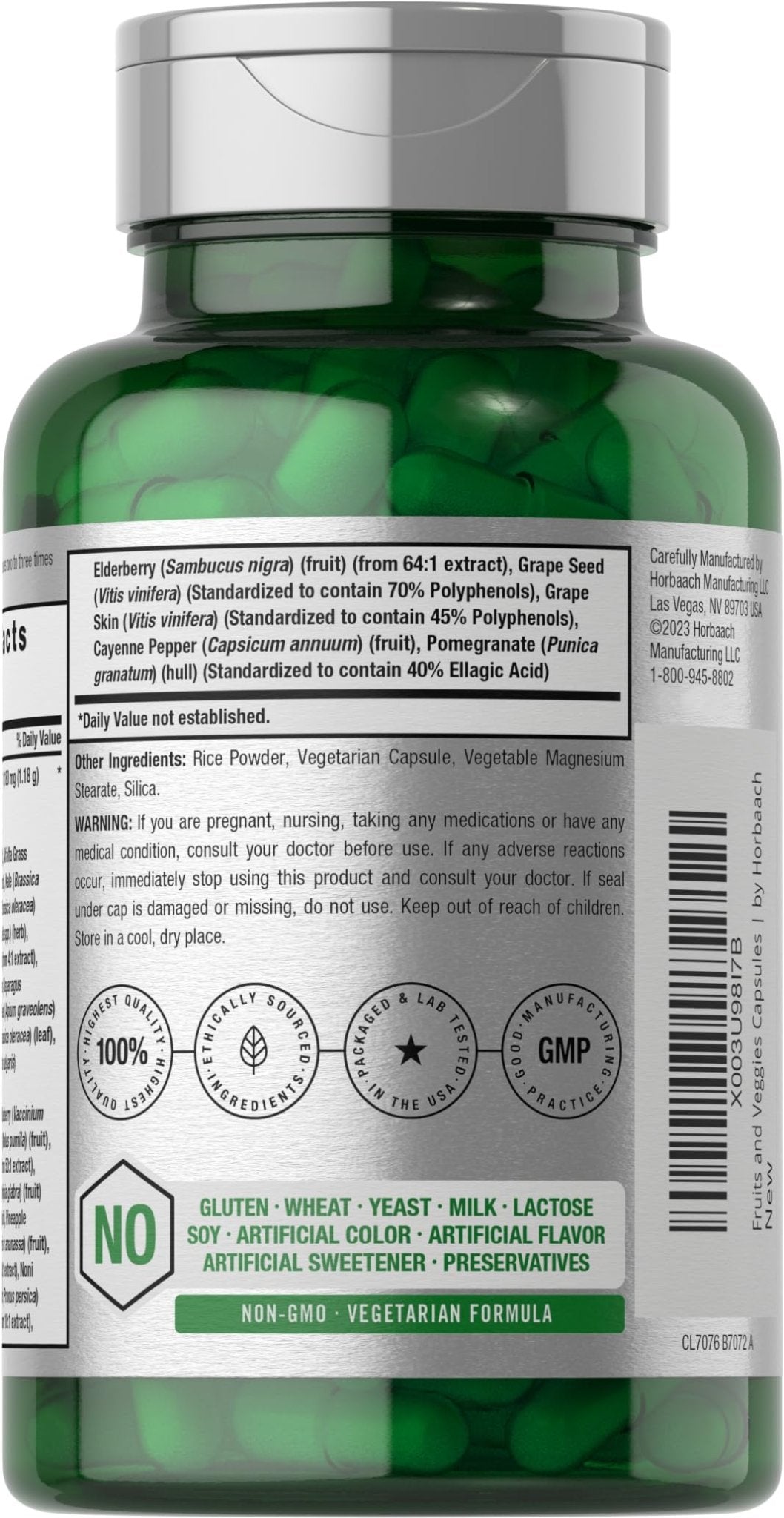 Horbäach Mega Fruits and Veggies Supplement | 100 Capsules | Vegetarian, Non-GMO and Gluten Free - dailyvitalstore
