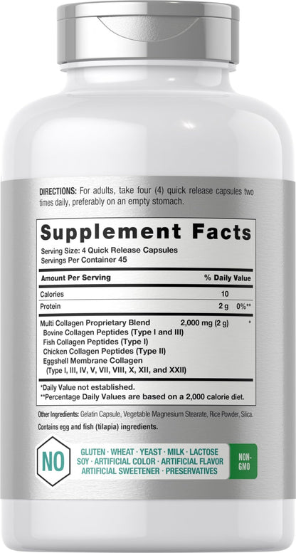 Horbäach Multi Collagen Protein 2000 mg | 180 Capsules | Hydrolyzed Collagen Type I, II, III, V, X | Keto & Paleo Friendly, Non-GMO, Gluten Free Supplement - dailyvitalstore