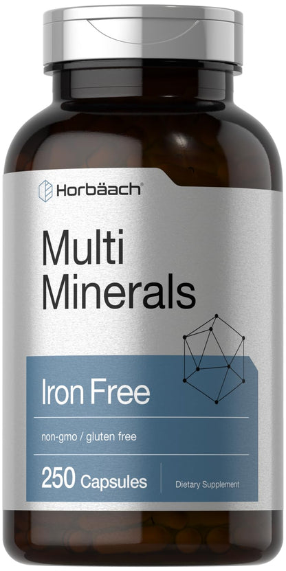 Horbäach Multi Minerals Supplement | 250 Capsules | Iron Free | Daily Mineral Complex for Men and Women | Non-GMO & Gluten Free - dailyvitalstore