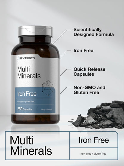 Horbäach Multi Minerals Supplement | 250 Capsules | Iron Free | Daily Mineral Complex for Men and Women | Non-GMO & Gluten Free - dailyvitalstore