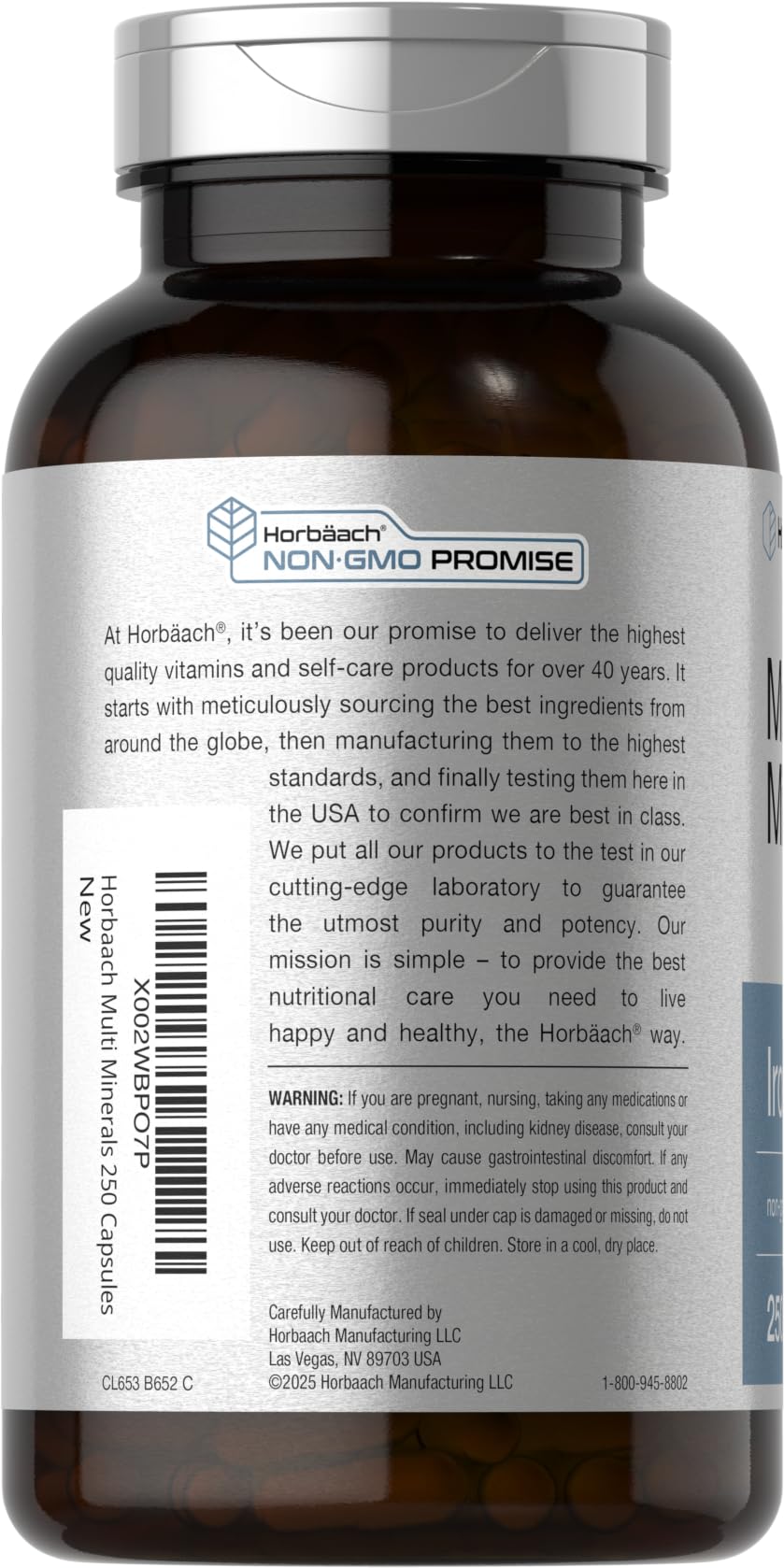 Horbäach Multi Minerals Supplement | 250 Capsules | Iron Free | Daily Mineral Complex for Men and Women | Non-GMO & Gluten Free - dailyvitalstore