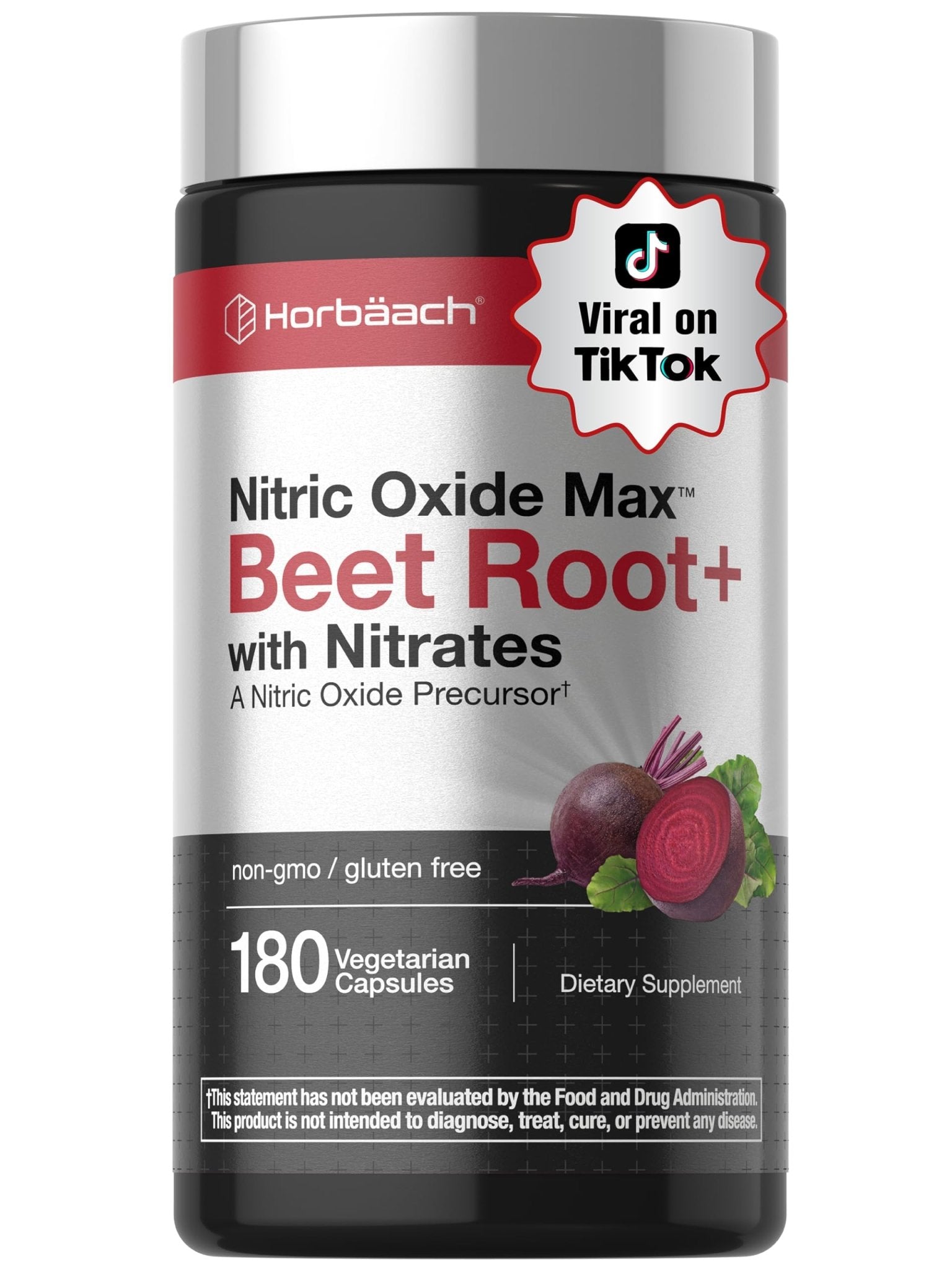 Horbäach Nitric Oxide Beet Root Capsules | 180 Count | with Nitrates and Precursor | for Men and Women | Vegetarian, Non-GMO - dailyvitalstore