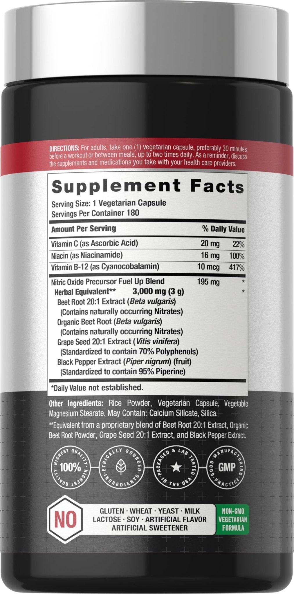 Horbäach Nitric Oxide Beet Root Capsules | 180 Count | with Nitrates and Precursor | for Men and Women | Vegetarian, Non-GMO - dailyvitalstore