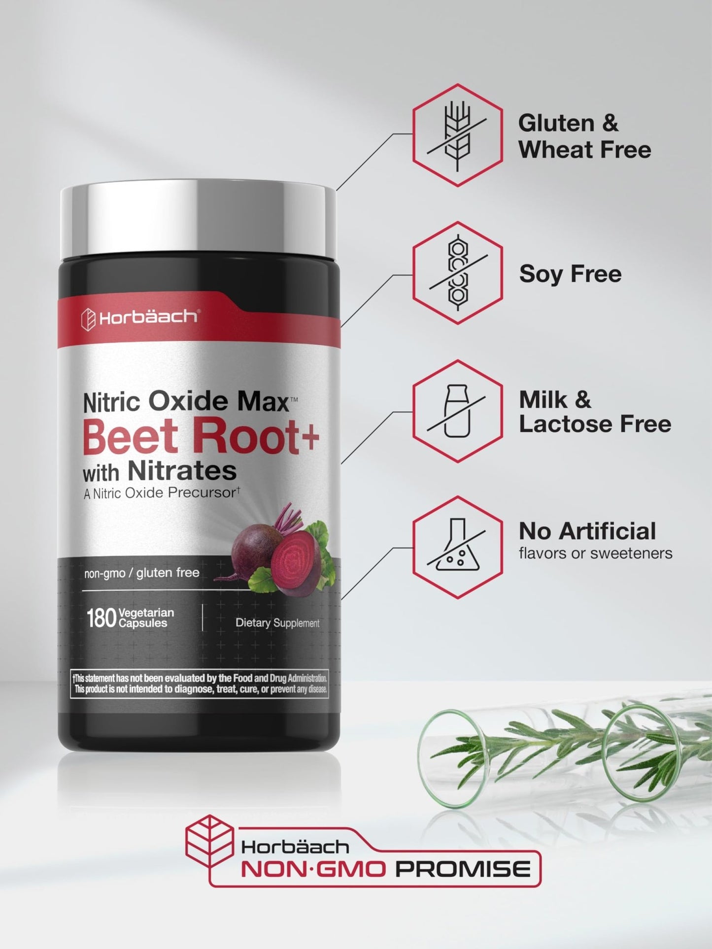 Horbäach Nitric Oxide Beet Root Capsules | 180 Count | with Nitrates and Precursor | for Men and Women | Vegetarian, Non-GMO - dailyvitalstore