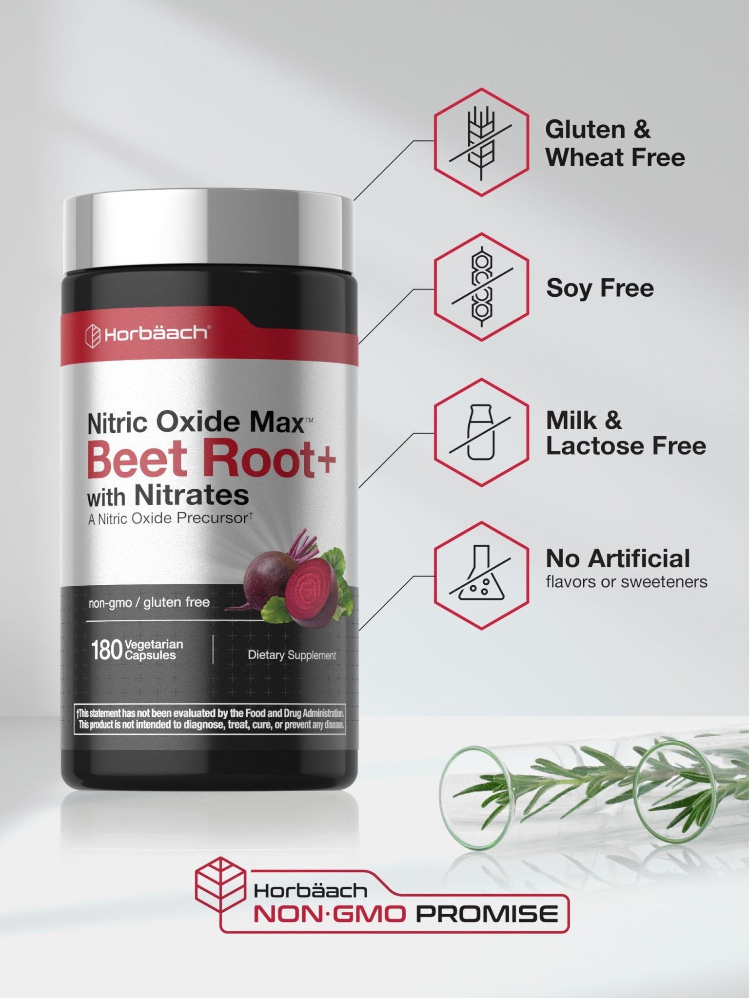 Horbäach Nitric Oxide Beet Root Capsules | 180 Count | with Nitrates and Precursor | for Men and Women | Vegetarian, Non-GMO - dailyvitalstore