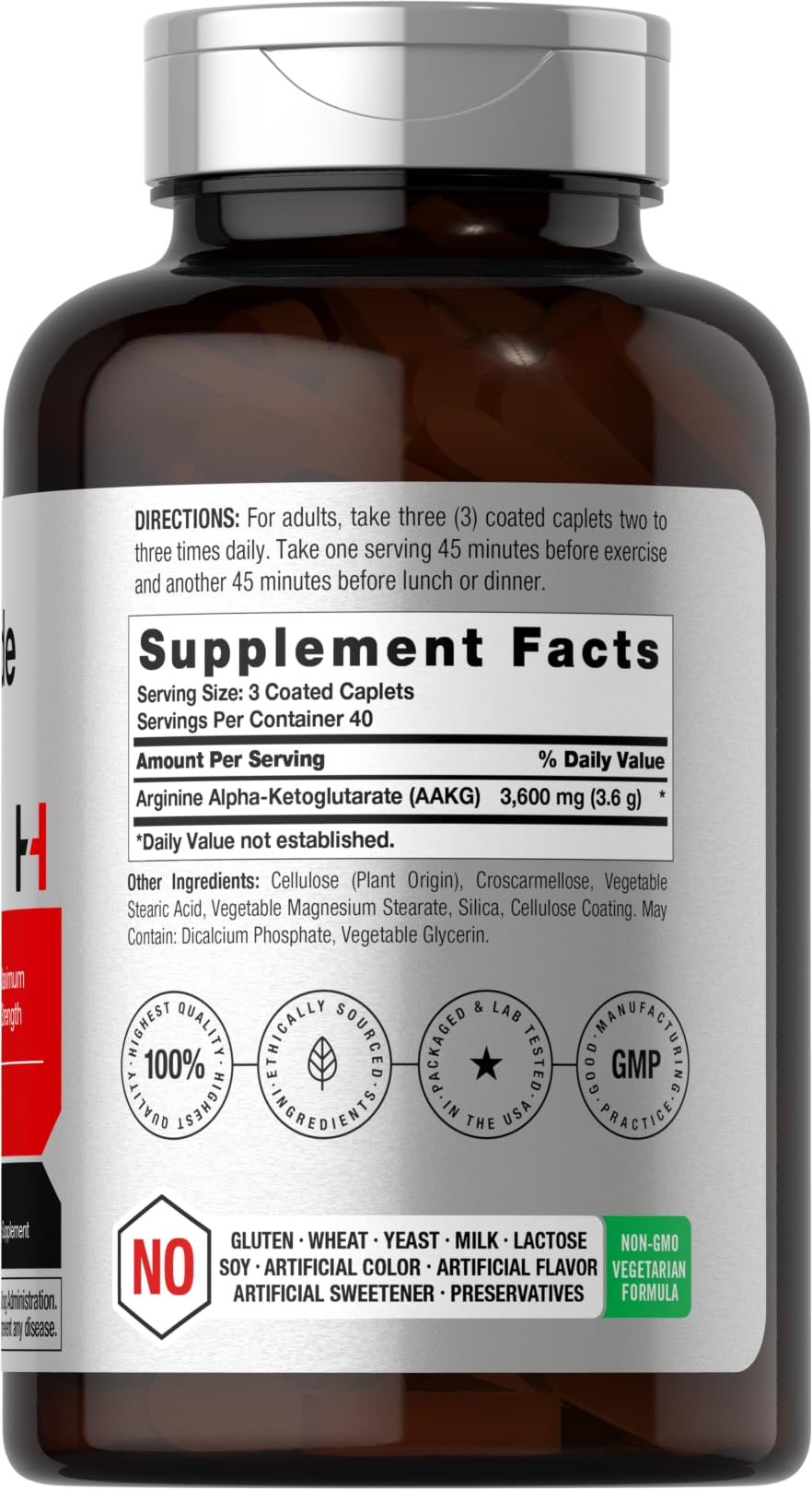 Horbäach Nitric Oxide Max 3600mg | 120 Caplets | with Arginine AAKG for Men and Women | Vegetarian, Non-GMO - dailyvitalstore