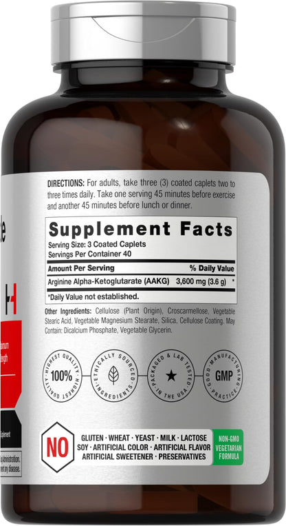 Horbäach Nitric Oxide Max 3600mg | 120 Caplets | with Arginine AAKG for Men and Women | Vegetarian, Non-GMO - dailyvitalstore
