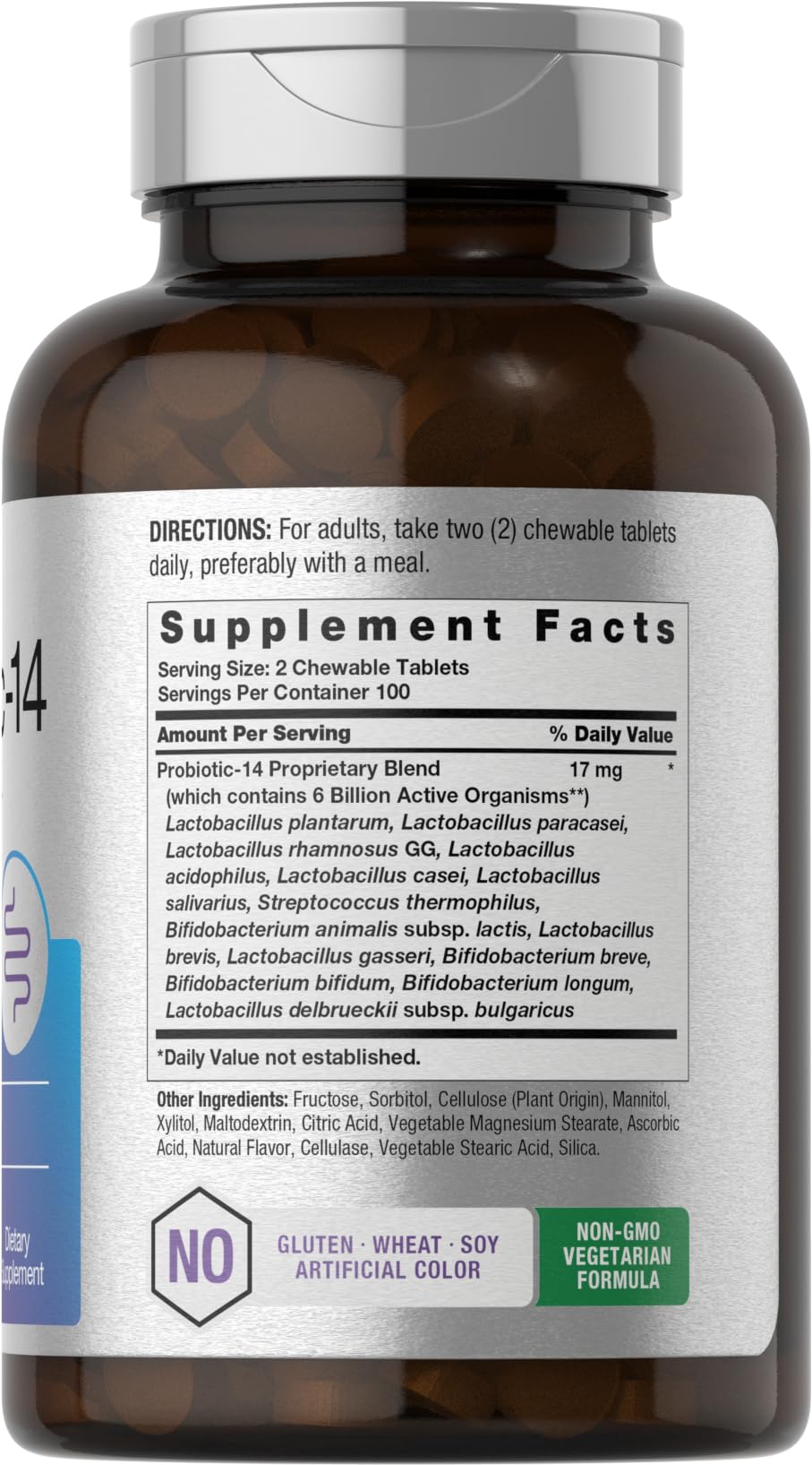 Horbäach Probiotics 6 Billion CFUs | 200 Chewable Tablets | Berry Flavor | 14 Probiotic Strains | Vegetarian, Non-GMO & Gluten Free Supplement for Men & Women - dailyvitalstore