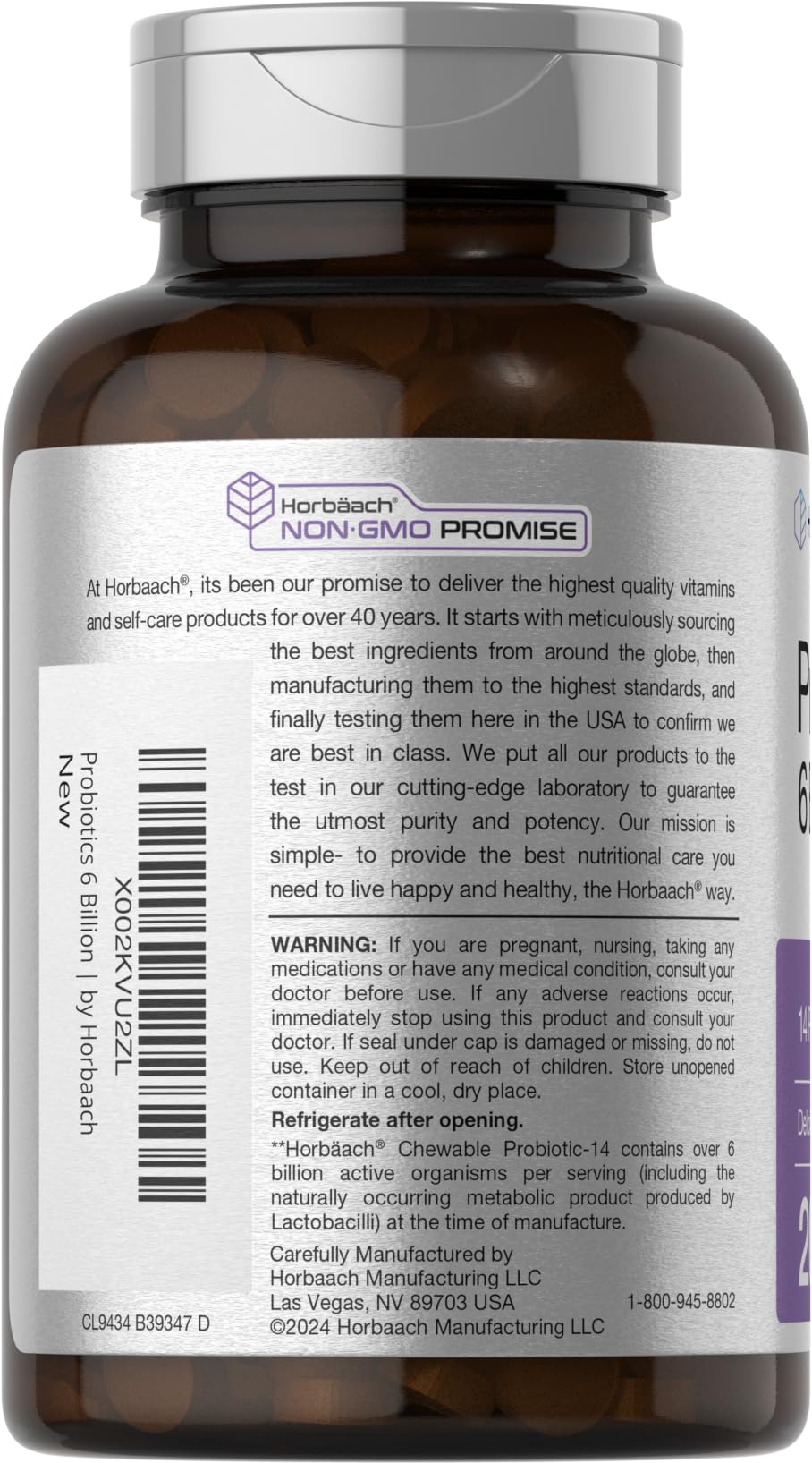 Horbäach Probiotics 6 Billion CFUs | 200 Chewable Tablets | Berry Flavor | 14 Probiotic Strains | Vegetarian, Non-GMO & Gluten Free Supplement for Men & Women - dailyvitalstore