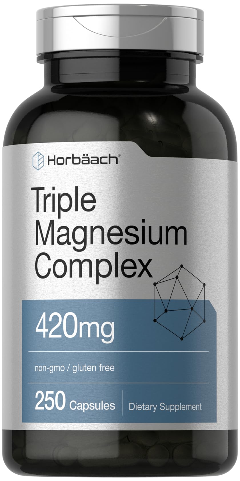 Horbäach Triple Magnesium Complex | 420 mg | 250 Capsules | Non-GMO and Gluten Free Formula | Magnesium Oxide, Citrate, and Aspartate Dietary Supplement - dailyvitalstore