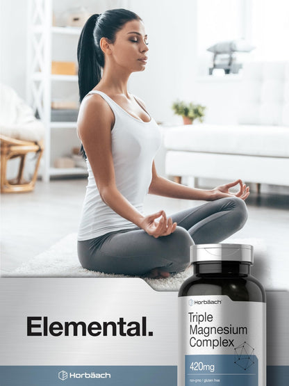 Horbäach Triple Magnesium Complex | 420 mg | 250 Capsules | Non-GMO and Gluten Free Formula | Magnesium Oxide, Citrate, and Aspartate Dietary Supplement - dailyvitalstore