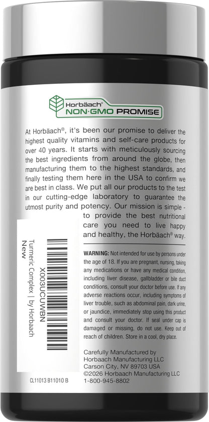 Horbäach Turmeric Curcumin Supplement | 180 Capsules | with Black Pepper & Tart Cherry | Non-GMO & Gluten Free - dailyvitalstore