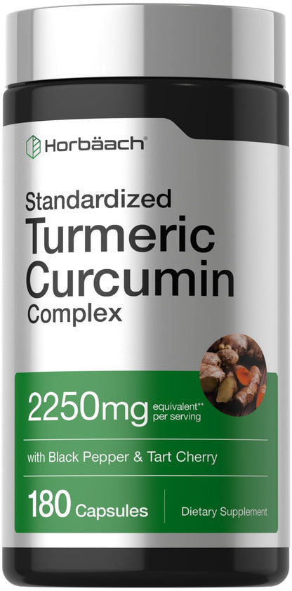 Horbäach Turmeric Curcumin Supplement | 180 Capsules | with Black Pepper & Tart Cherry | Non-GMO & Gluten Free - dailyvitalstore