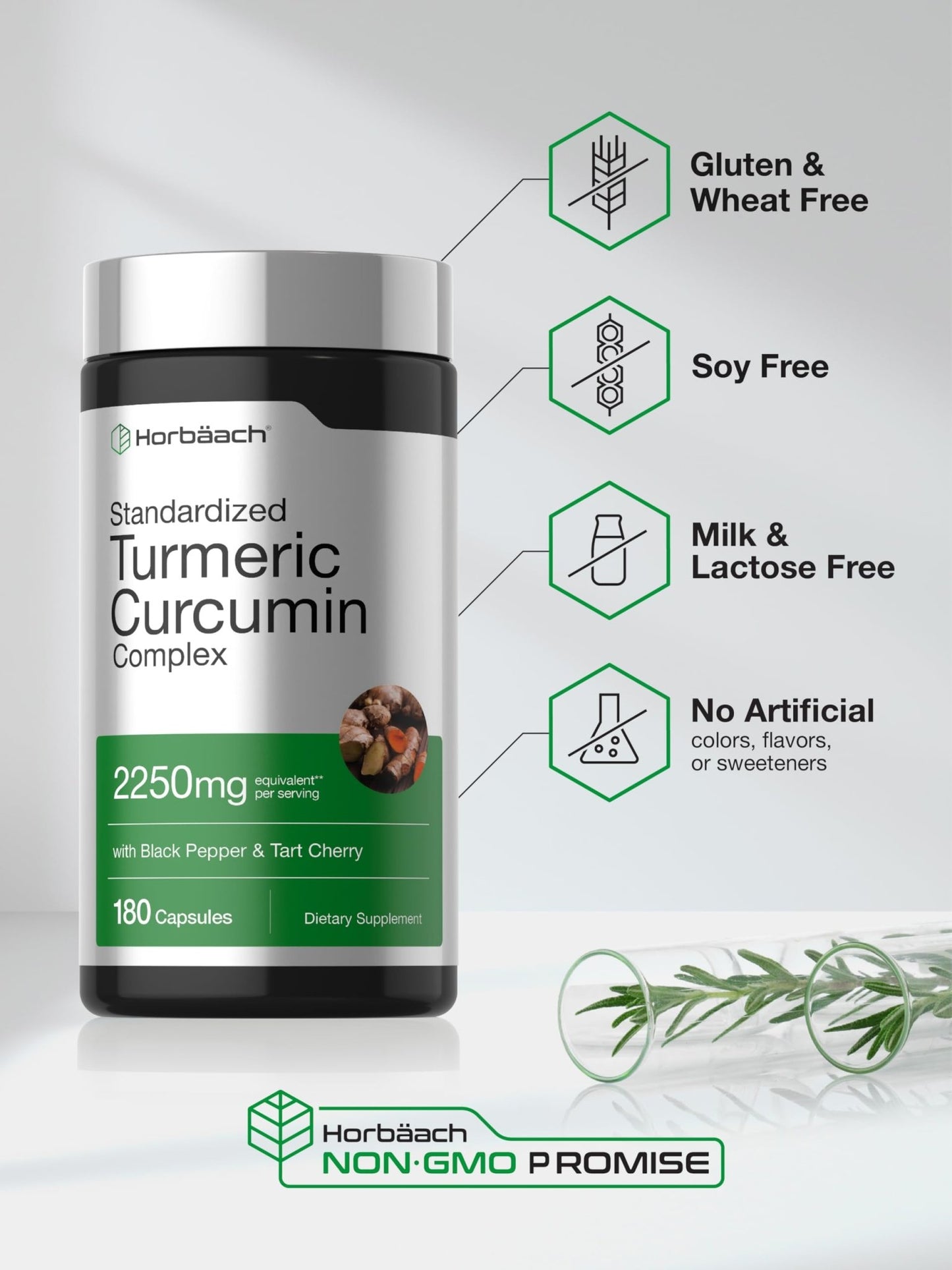 Horbäach Turmeric Curcumin Supplement | 180 Capsules | with Black Pepper & Tart Cherry | Non-GMO & Gluten Free - dailyvitalstore