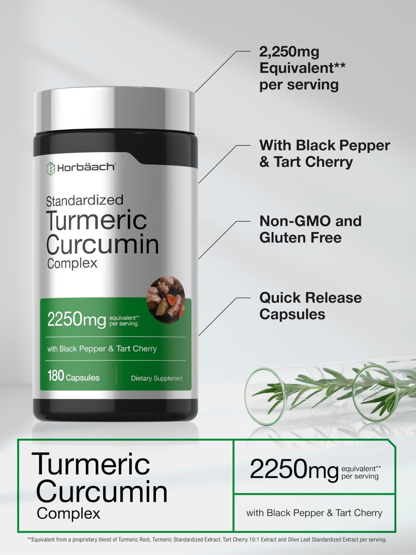 Horbäach Turmeric Curcumin Supplement | 180 Capsules | with Black Pepper & Tart Cherry | Non-GMO & Gluten Free - dailyvitalstore