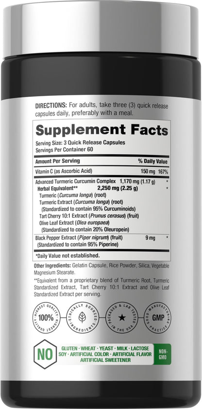 Horbäach Turmeric Curcumin Supplement | 180 Capsules | with Black Pepper & Tart Cherry | Non-GMO & Gluten Free - dailyvitalstore