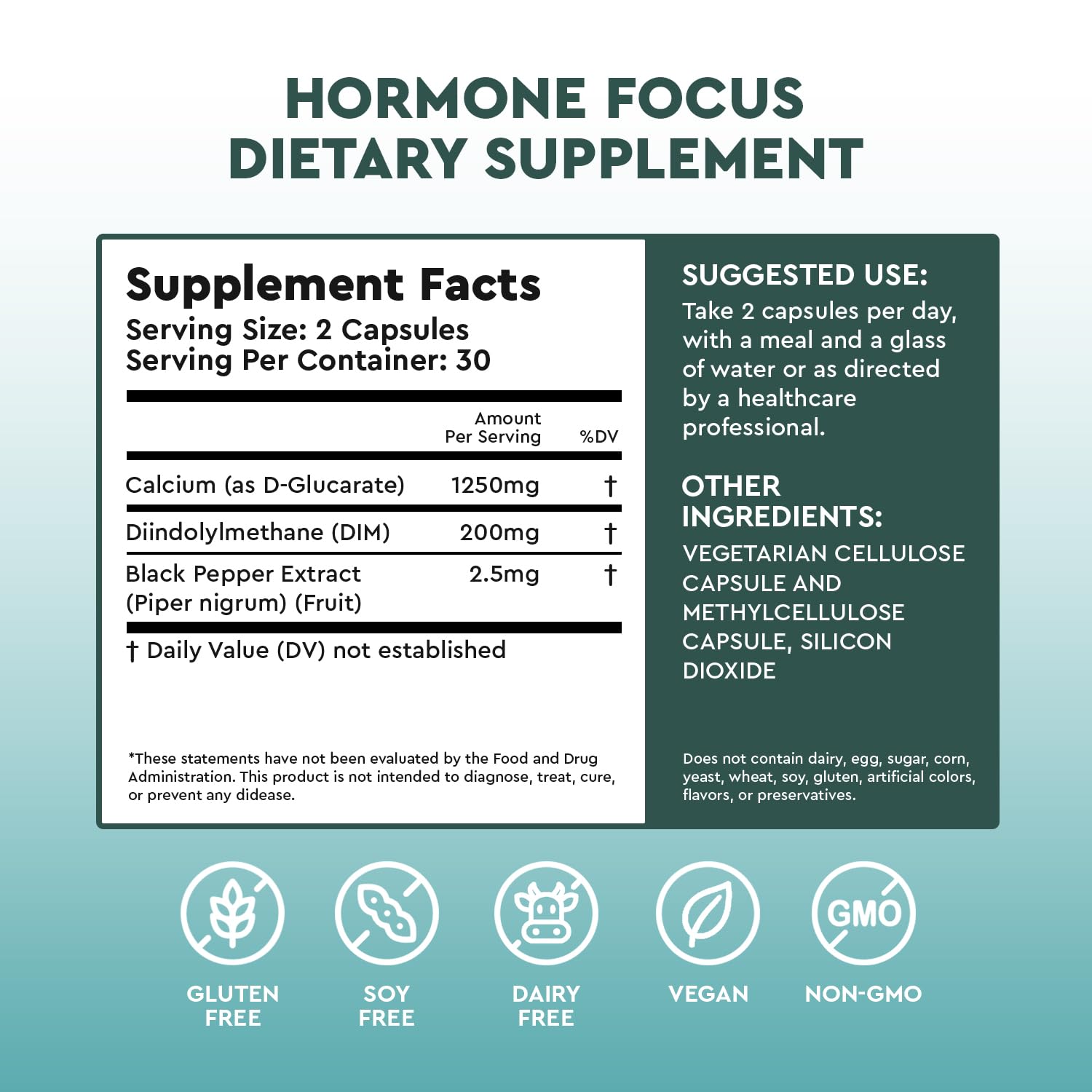 Hormone Focus – Estrogen Balance for Women - DIM Supplement with Diindolylmethane, Calcium D-Glucarate & BioPerine – Supports Hormonal Health, Mood, Energy, Mental Clarity, Clear Skin & Weight - dailyvitalstore