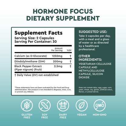 Hormone Focus – Estrogen Balance for Women - DIM Supplement with Diindolylmethane, Calcium D-Glucarate & BioPerine – Supports Hormonal Health, Mood, Energy, Mental Clarity, Clear Skin & Weight - dailyvitalstore