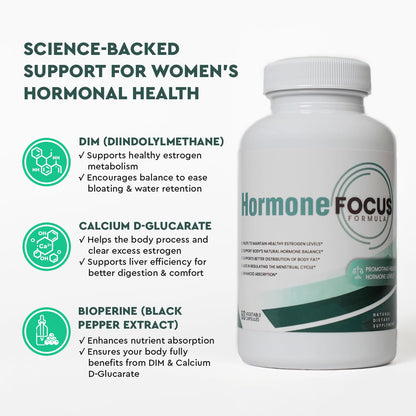 Hormone Focus – Estrogen Balance for Women - DIM Supplement with Diindolylmethane, Calcium D-Glucarate & BioPerine – Supports Hormonal Health, Mood, Energy, Mental Clarity, Clear Skin & Weight - dailyvitalstore