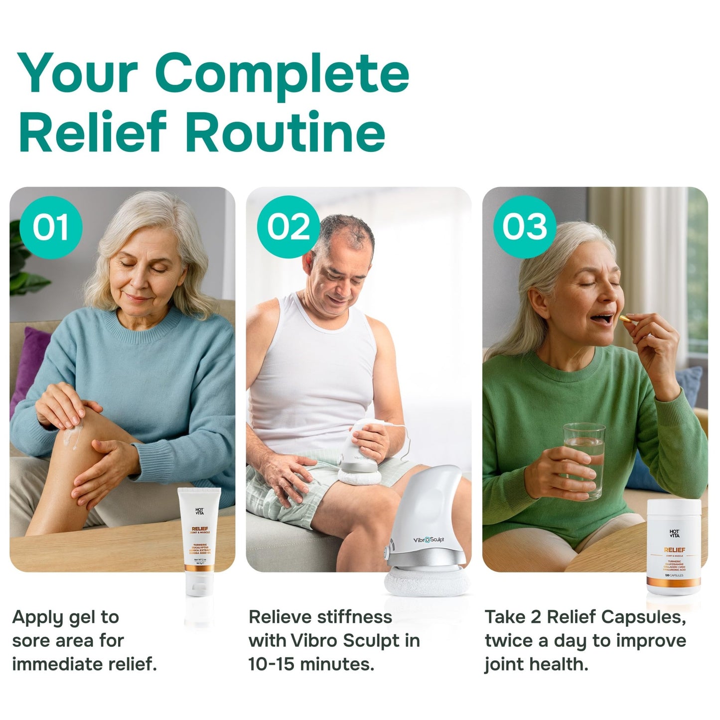 Hot Vita Relief Gel - Plant-Based Cooling Gel with Arnica, Turmeric & Eucalyptus - Soothing Formula for Muscle Fatigue, Tired Legs - dailyvitalstore