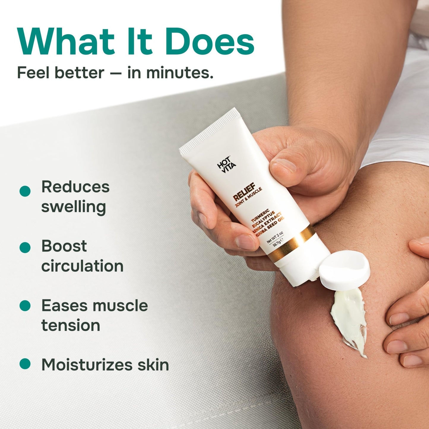 Hot Vita Relief Gel - Plant-Based Cooling Gel with Arnica, Turmeric & Eucalyptus - Soothing Formula for Muscle Fatigue, Tired Legs - dailyvitalstore