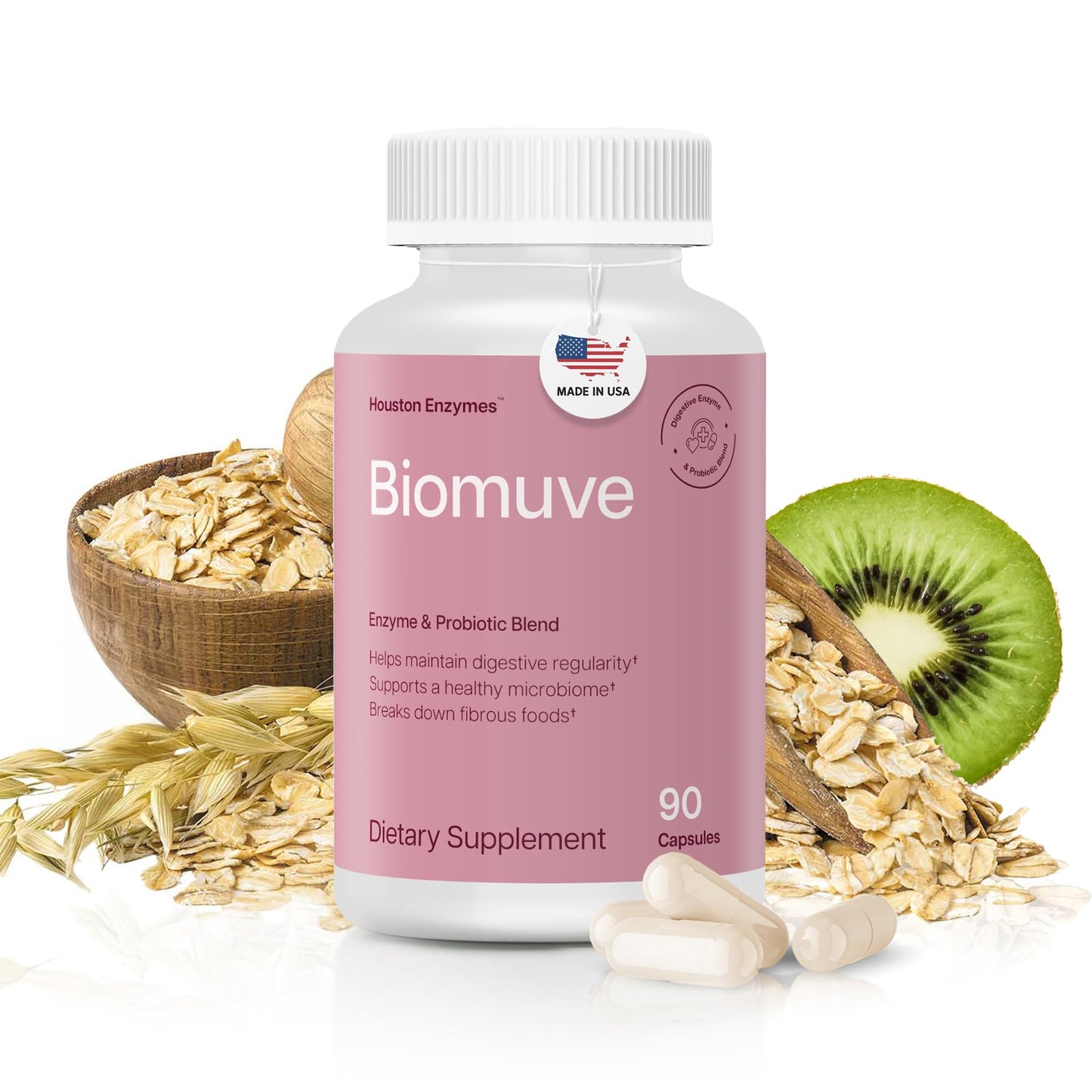 Houston Enzymes Biomuve – 120 Capsules | Professionally Formulated to Maintain Regularity & Healthy Bowel Movements | Unique Combination of Enzymes - dailyvitalstore