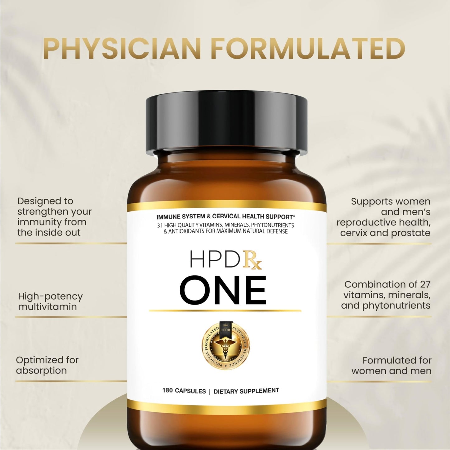 HPD Rx ONE Immunity Boost Multivitamin Supplements for Women and Men | Advanced Immunity Defense Support | Helps Immune Response | 1-Month Supply, 180 Capsules, Pack of 1 - dailyvitalstore