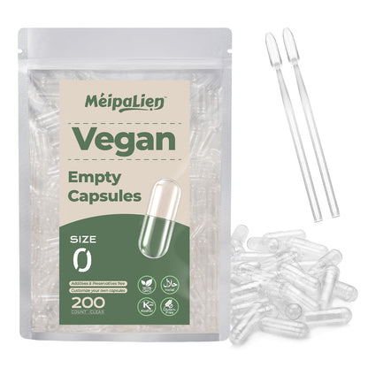 HPMC Empty Capsules Size 0-200 Clear Count Pill Capsules Empty - Plant-Based Cellulose | Vegetarian, Halal, Non-GMO | for DIY Supplement & Herbal Filling - dailyvitalstore