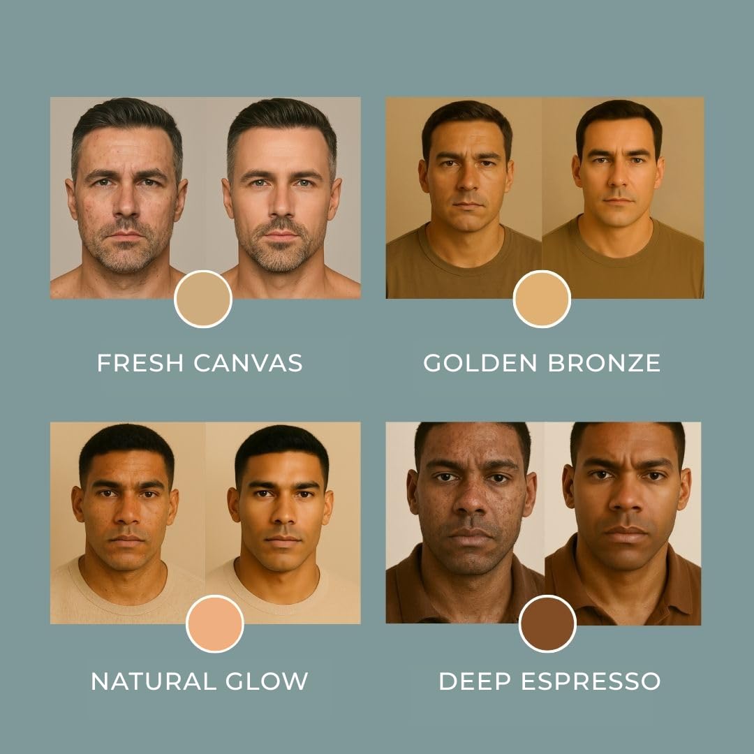 Hues for Him Foundation for Men – Full-Coverage, Lightweight & Hydrating Fit | Natural Coverage | Oil Control & Perfect Fit for Men’s Faces | Available in 4 Shades | Fresh Canvas, .67oz - dailyvitalstore