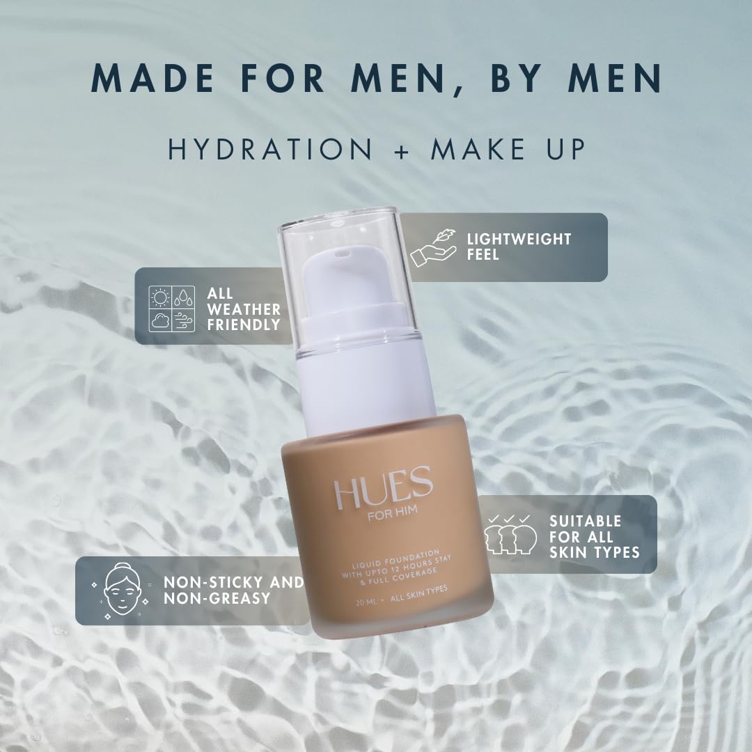 Hues for Him Foundation for Men – Full-Coverage, Lightweight & Hydrating Fit | Natural Coverage | Oil Control & Perfect Fit for Men’s Faces | Available in 4 Shades | Fresh Canvas, .67oz - dailyvitalstore