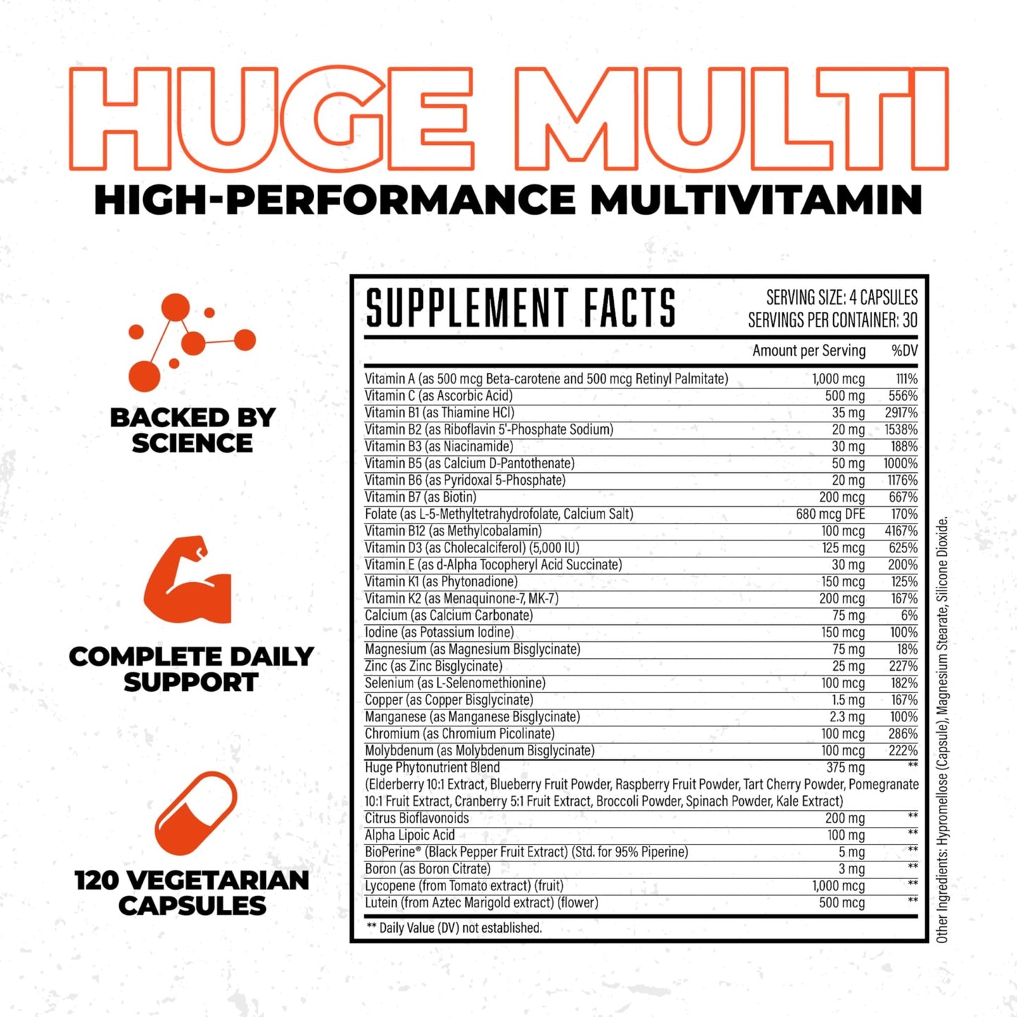 Huge Multi, Multivitamin for Men, High-Performance All-in-One Formula for Athletes & Bodybuilding, Vitamin & Mineral Replenishment, Supports Immune System & Healthy Hormone Levels (120 Capsules) - dailyvitalstore