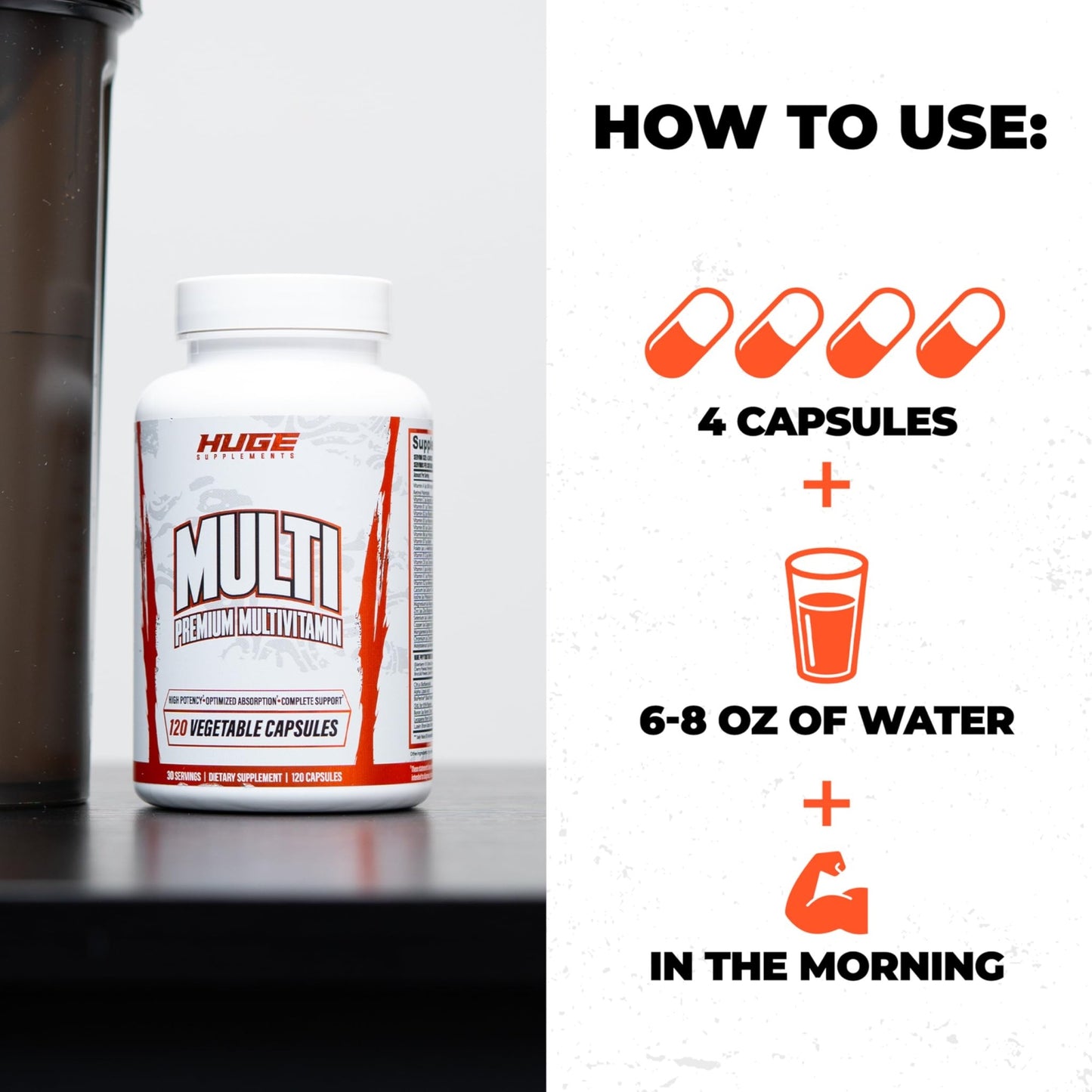 Huge Multi, Multivitamin for Men, High-Performance All-in-One Formula for Athletes & Bodybuilding, Vitamin & Mineral Replenishment, Supports Immune System & Healthy Hormone Levels (120 Capsules) - dailyvitalstore