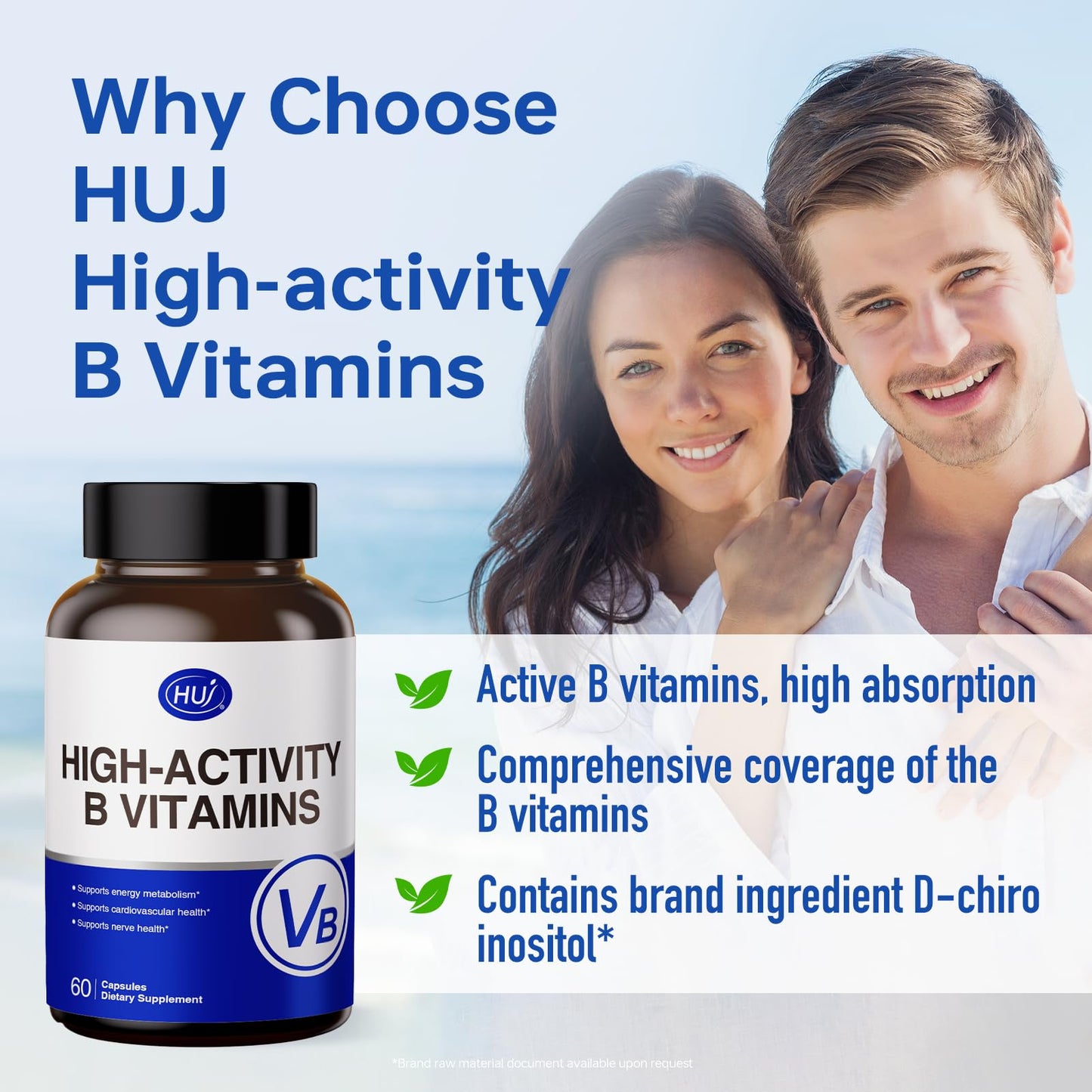HUJ High-Activity B Vitamins - Supports Normal Energy Metabolism & Nerve System Health - Supplement with 8 B Vitamins, Inositol and D-Chiro Inositol - 60 Capsules. - dailyvitalstore