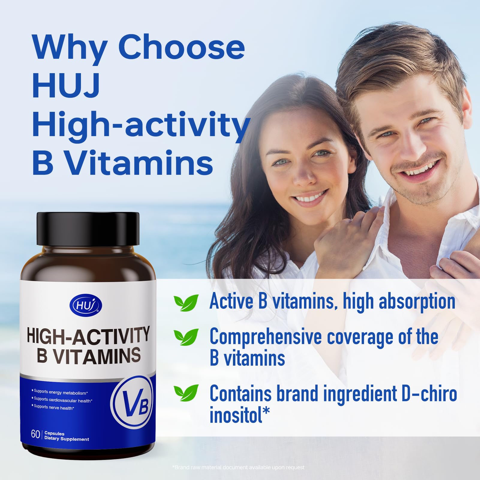 HUJ High-Activity B Vitamins - Supports Normal Energy Metabolism & Nerve System Health - Supplement with 8 B Vitamins, Inositol and D-Chiro Inositol - 60 Capsules. - dailyvitalstore