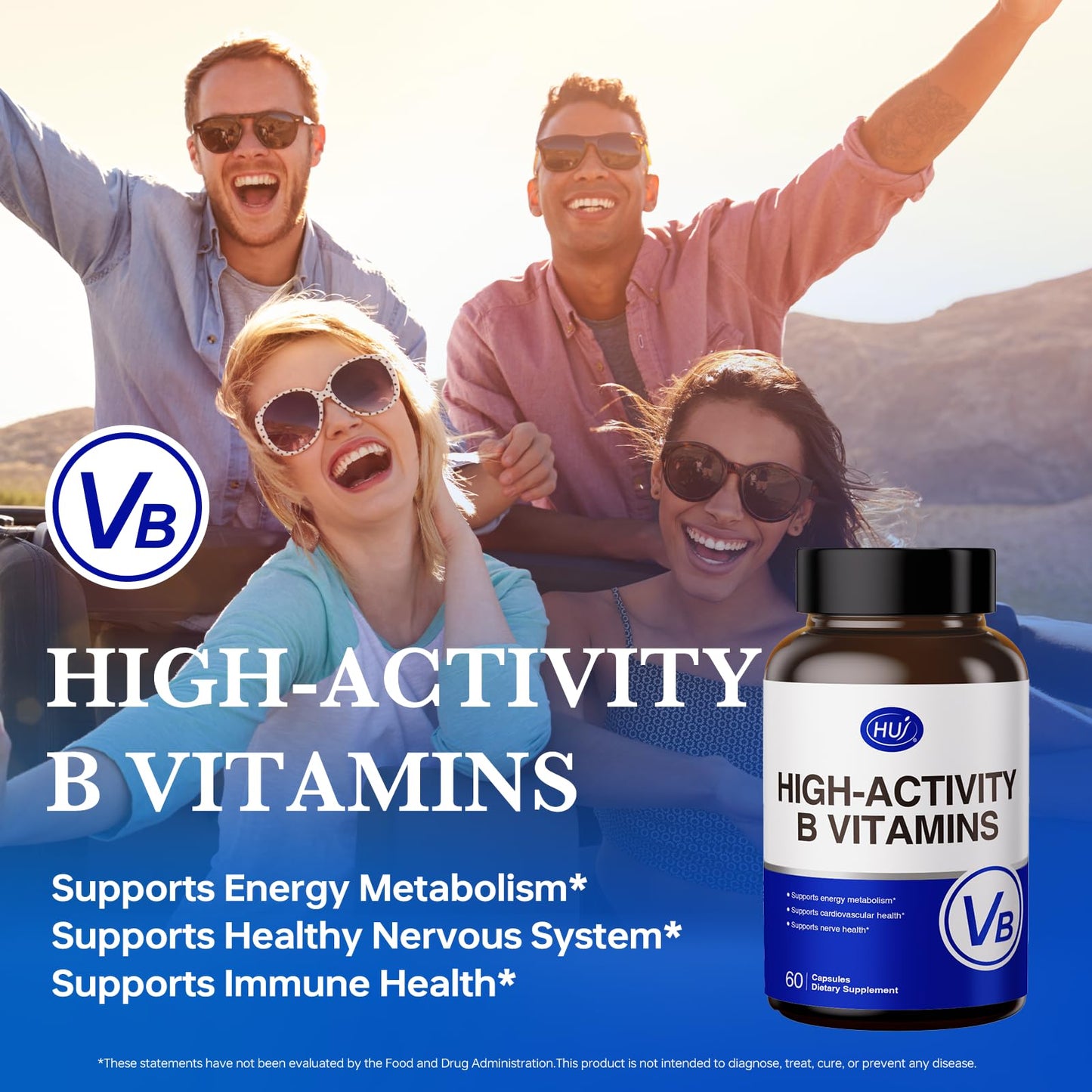 HUJ High-Activity B Vitamins - Supports Normal Energy Metabolism & Nerve System Health - Supplement with 8 B Vitamins, Inositol and D-Chiro Inositol - 60 Capsules. - dailyvitalstore