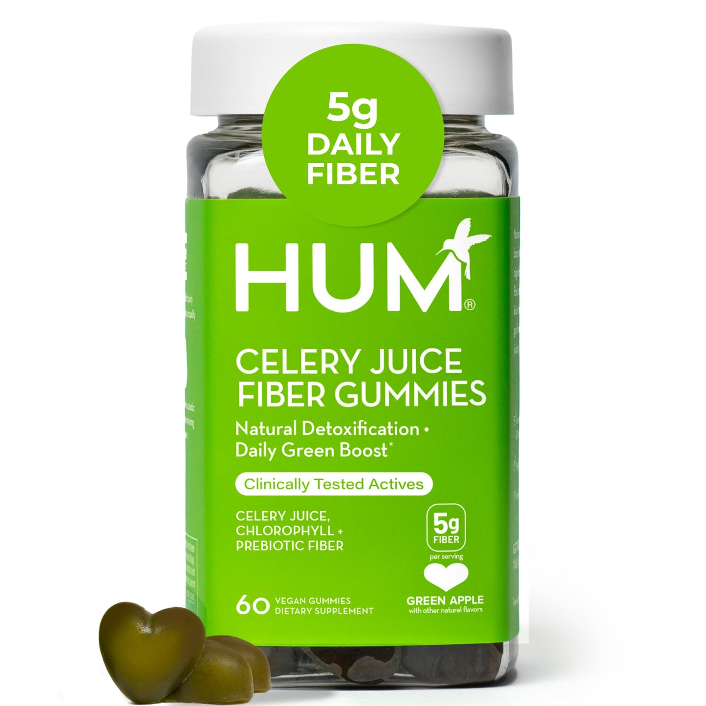 HUM Celery Juice Fiber Gummies for Adults, First Prebiotic Celery Juice Gummy, Gluten Free Fiber Supplement Supports Detoxification, Gut Health, Greens Gummies, Chlorophyll & Prebiotic Fiber, 60 Count - dailyvitalstore