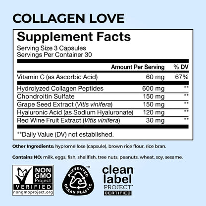 HUM Collagen Love Skin Supplement, Collagen Peptides Capsules with Hyaluronic Acid & Vitamin C, Supports Firm Skin & Helps Minimize Signs of Aging, Supplements - dailyvitalstore