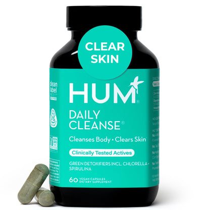 HUM Daily Cleanse Acne Supplements for Women & Men, Gentle Digestive Cleanse for Clear Skin Support, Zinc, Spirulina, Chlorella, Detoxifying Herbs, Organic Algae - dailyvitalstore
