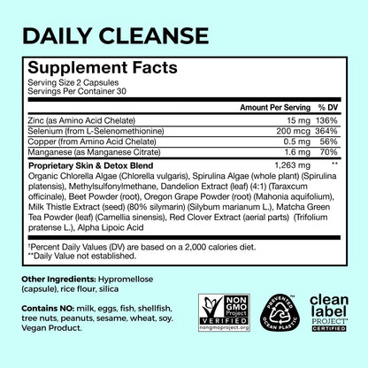 HUM Daily Cleanse Acne Supplements for Women & Men, Gentle Digestive Cleanse for Clear Skin Support, Zinc, Spirulina, Chlorella, Detoxifying Herbs, Organic Algae - dailyvitalstore