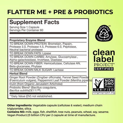 HUM Flatter Me Digestive Enzymes Plus Prebiotics & Probiotics, Digestive Health Bloating Supplement for Women & Men, Fast Acting Anti Bloat Pills Multi Enzyme - dailyvitalstore